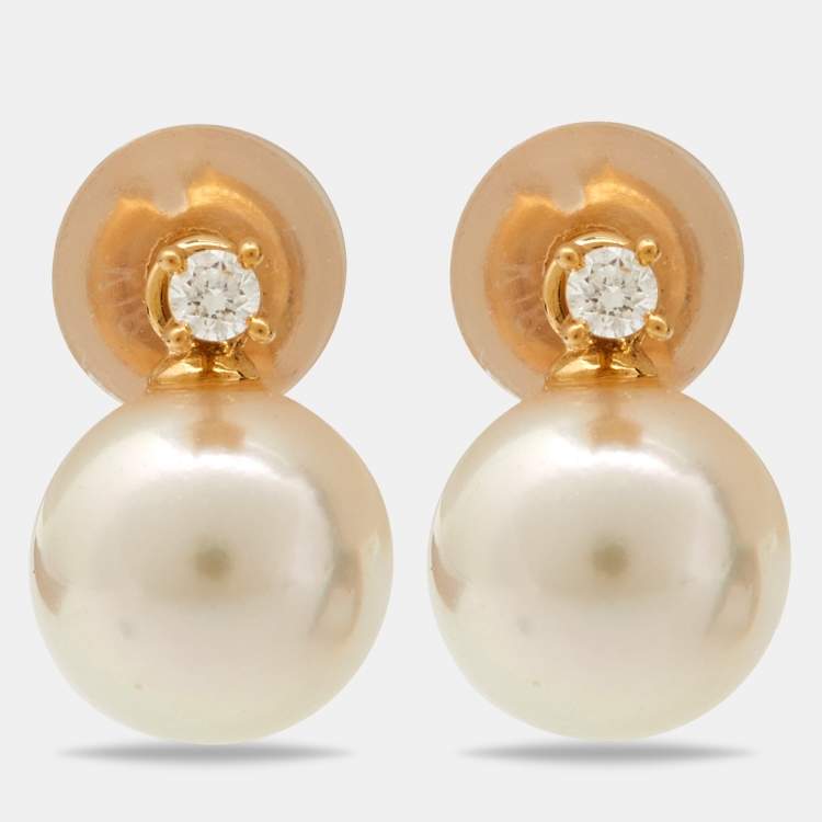 Tasaki Diamonds Cultured Pearl 18k Yellow Gold Earrings Tasaki | The ...