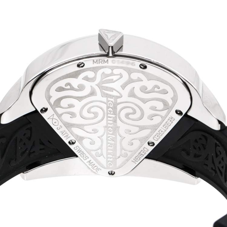Pre Owned TechnoMarine Silver Diamond Stainless Steel Rubber Maori Women's Wristwatch 39 mm