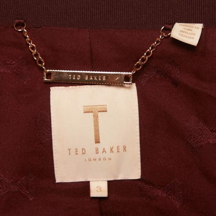 Pre Owned Ted Baker Burgundy Velvet Quilted Prindil Bomber Jacket M