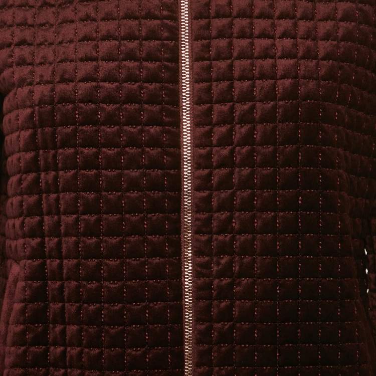 Pre Owned Ted Baker Burgundy Velvet Quilted Prindil Bomber Jacket M