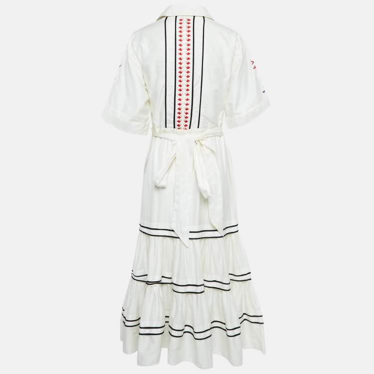Pre Owned Temperley White Embroidered Cotton Tiered Midi Dress S