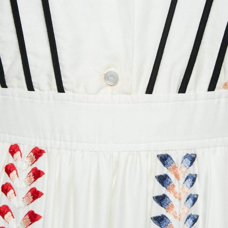Pre Owned Temperley White Embroidered Cotton Tiered Midi Dress S