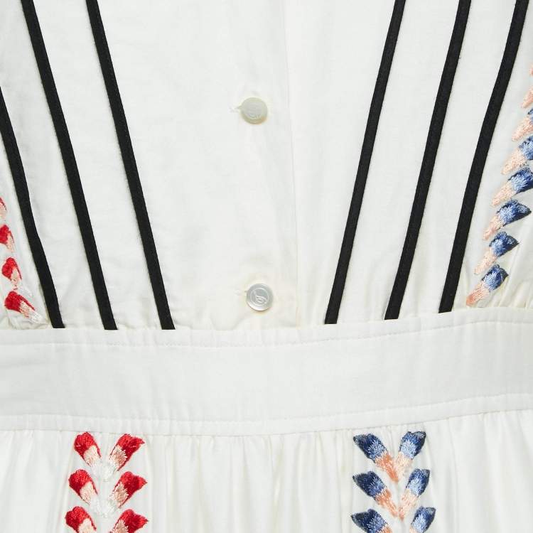 Pre Owned Temperley White Embroidered Cotton Tiered Midi Dress S