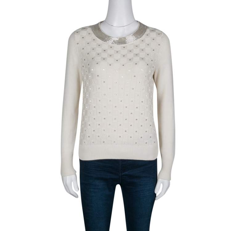 Pre Owned Temperley London Cream Cotton Silk Embellished Sweater S