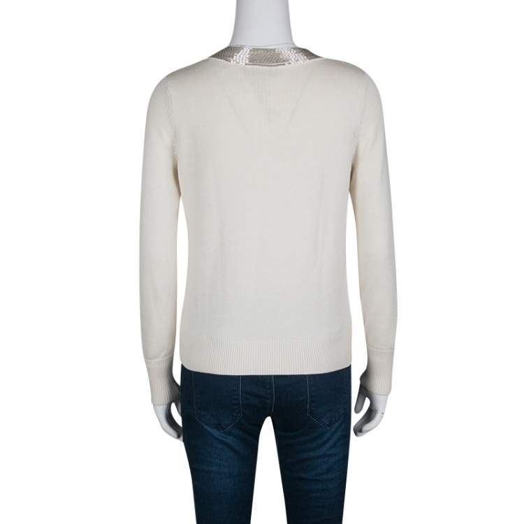 Pre Owned Temperley London Cream Cotton Silk Embellished Sweater S