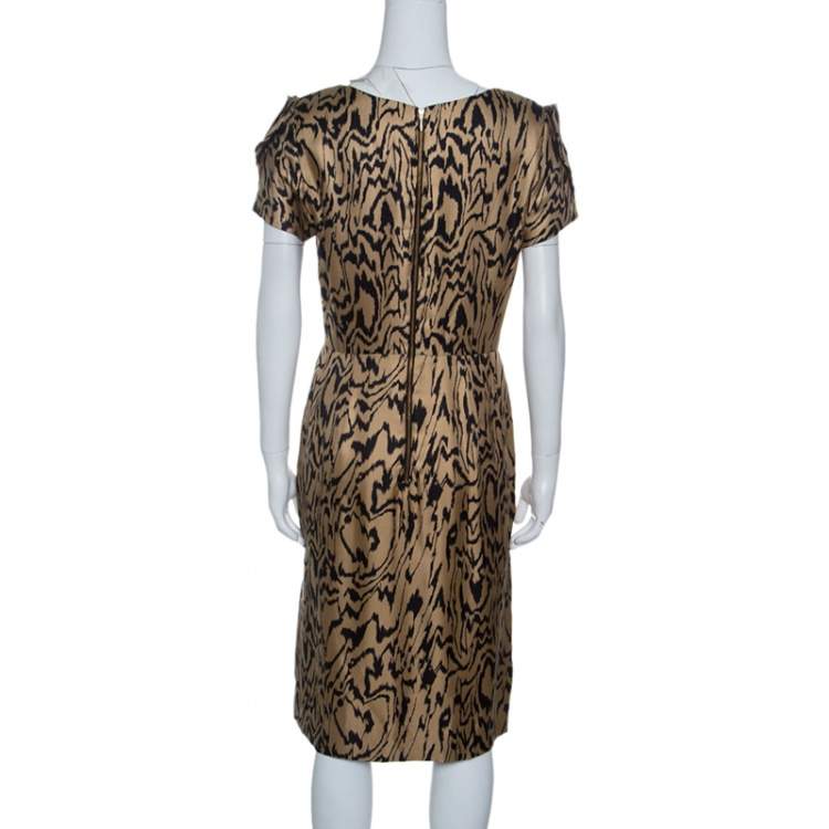 مملوكة مسبقًا Temperley London Brown and Black Printed Silk Short Sleeve Dress M
