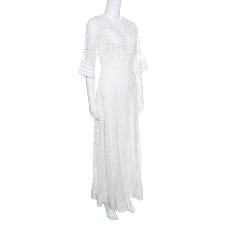 Pre Owned Temperley London Off White Tonal Embroidered Tulle Bertie Gown S