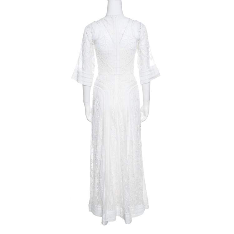 Pre Owned Temperley London Off White Tonal Embroidered Tulle Bertie Gown S