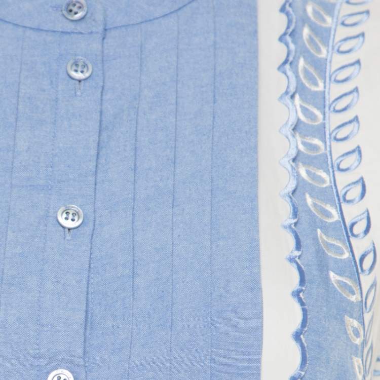Pre Owned Temperley Blue and White Embroidered Scallop Detail Maxi Dress M