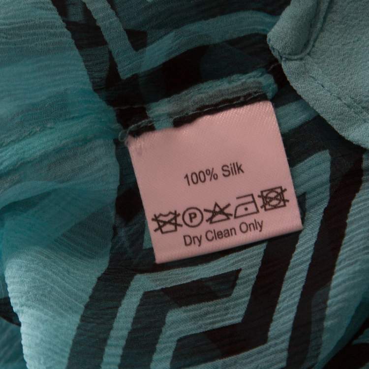 Pre Owned Temperley London Aqua Green Sheer Printed Silk Caesar Maxi Kaftan L