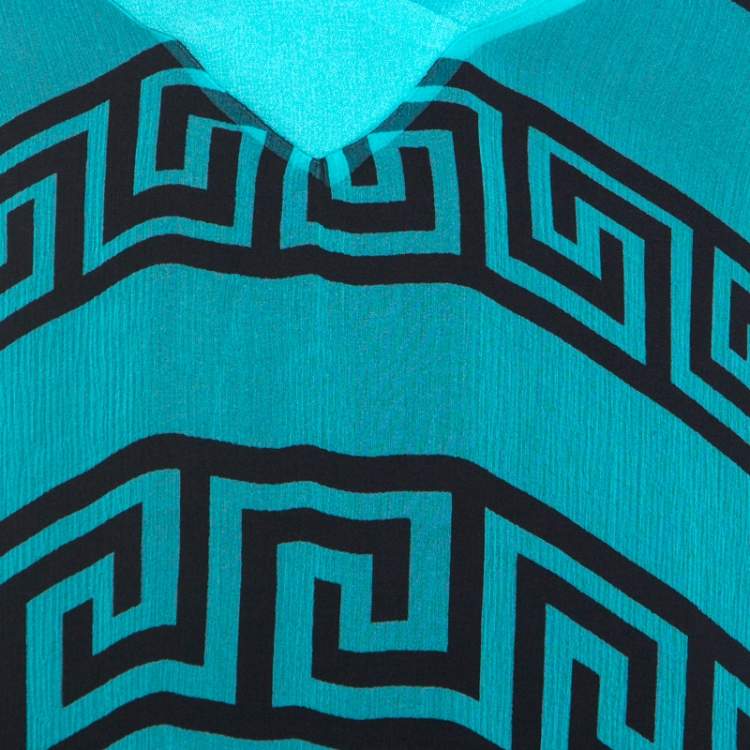 Pre Owned Temperley London Aqua Green Sheer Printed Silk Caesar Maxi Kaftan L