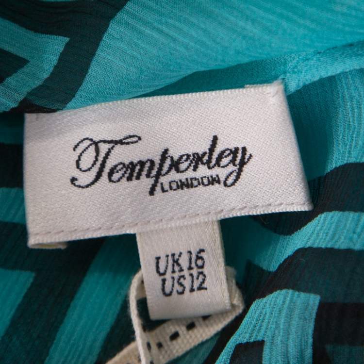 Pre Owned Temperley London Aqua Green Sheer Printed Silk Caesar Maxi Kaftan L