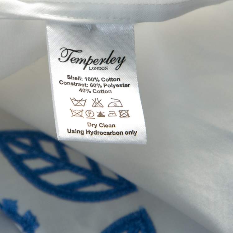 مملوكة مسبقًا Temperley London White and Blue Embroidered Cotton Scalloped Gilda Dress M