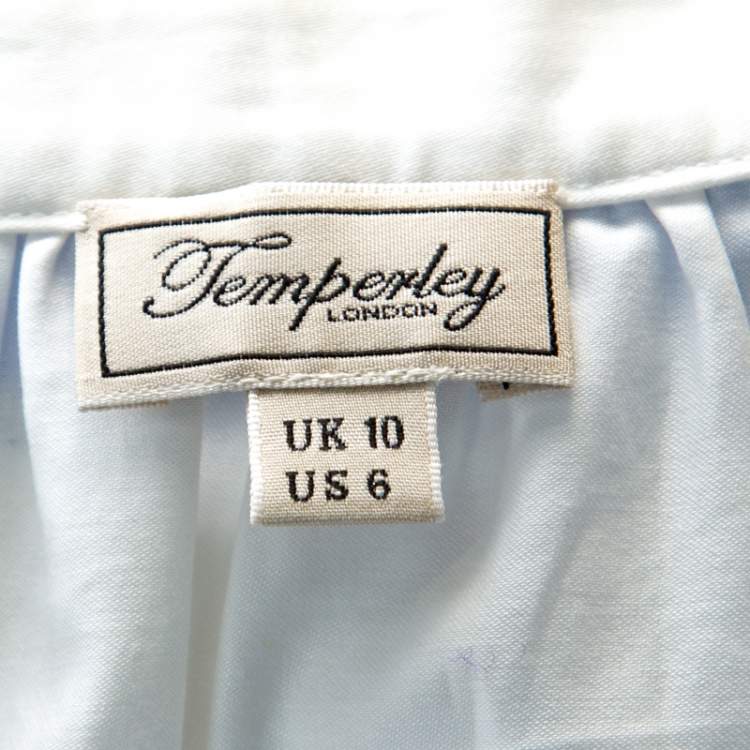 مملوكة مسبقًا Temperley London White and Blue Embroidered Cotton Scalloped Gilda Dress M