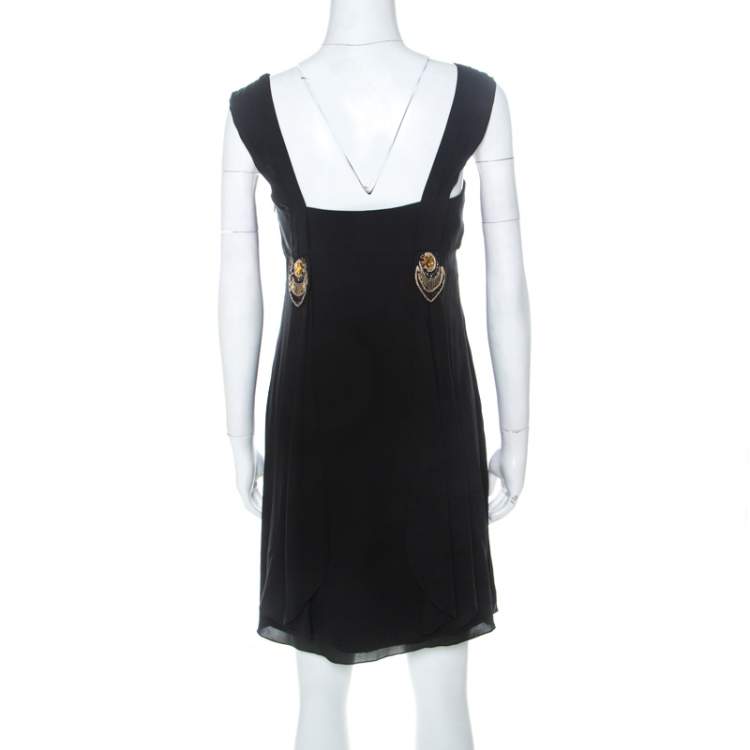 Pre Owned Temperley Black Silk Embellished Detail Gathered Bodice Babydoll Dress M 