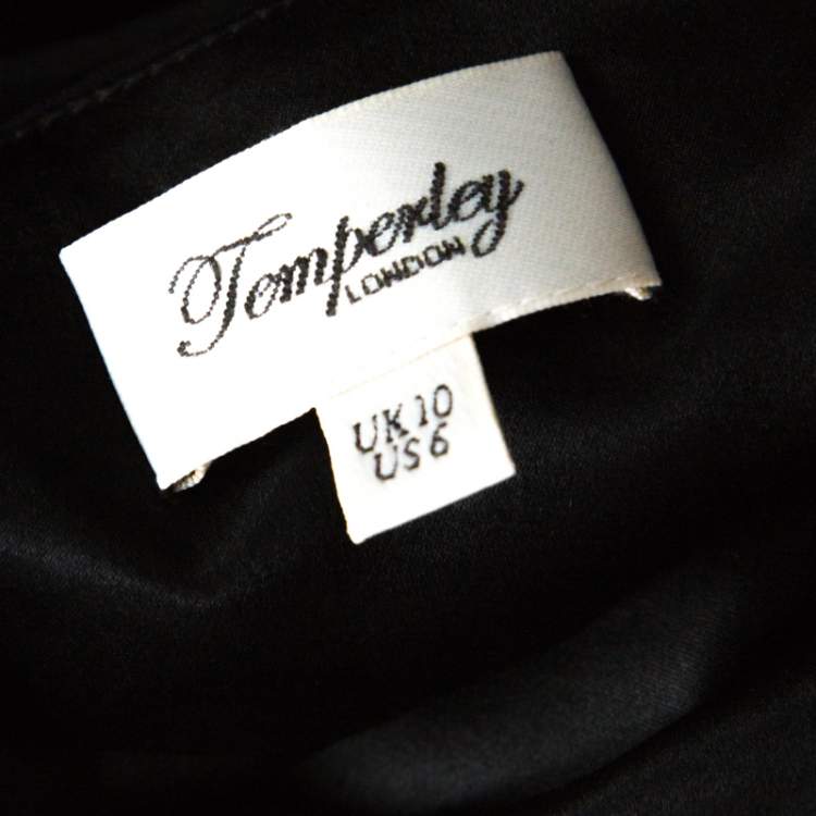 Pre Owned Temperley Black Silk Embellished Detail Gathered Bodice Babydoll Dress M 