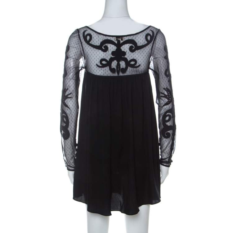 Pre Owned Temperley Black Silk Blend Embroidered Net Yoke Tunic S 