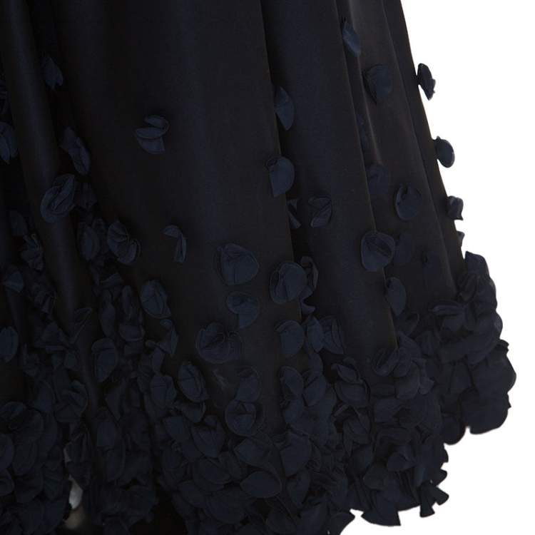Pre Owned Temperley Black & Navy Blue Satin Floral Applique Detail Gown S
