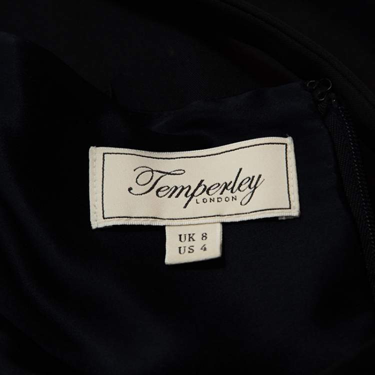Pre Owned Temperley Black & Navy Blue Satin Floral Applique Detail Gown S