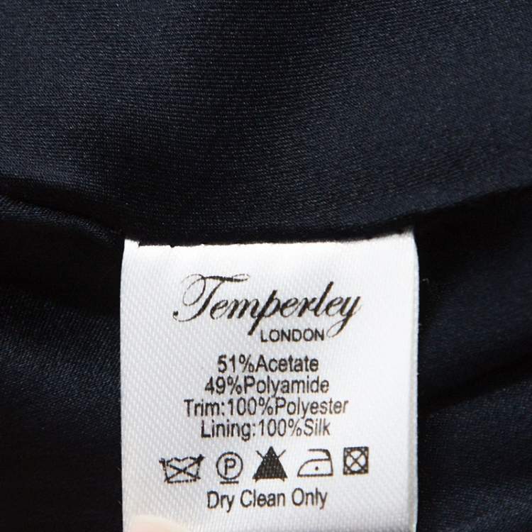 Pre Owned Temperley Black & Navy Blue Satin Floral Applique Detail Gown S