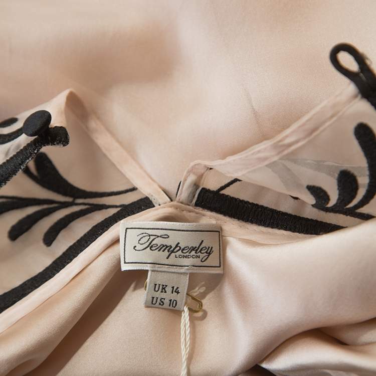 Pre Owned Temperley Pale Pink Chiffon Contrast Embroidery Detail Blouse L