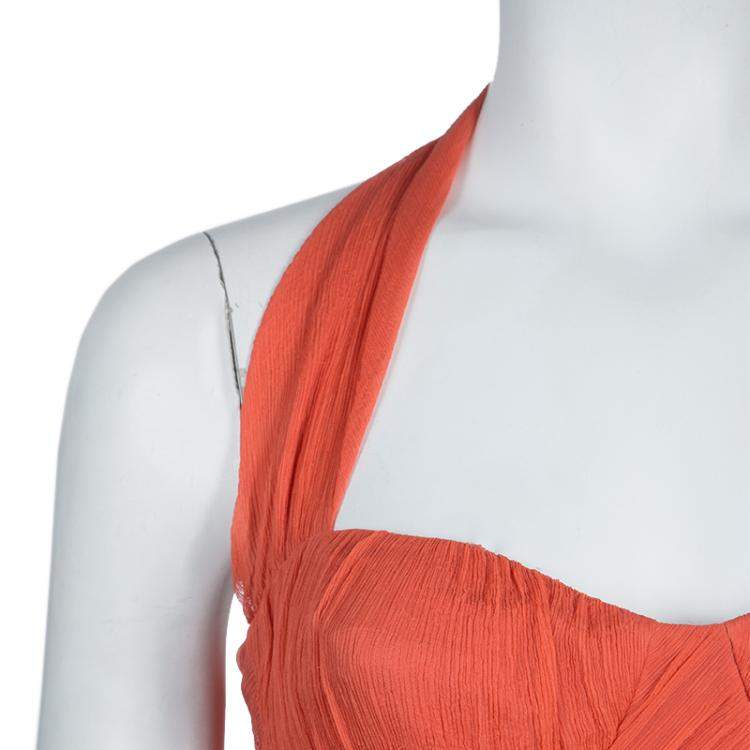 Pre Owned Temperley London Orange Crinkle Chiffon Evening Gown M