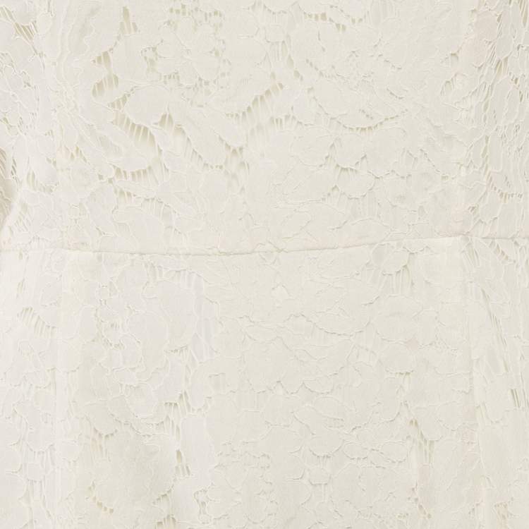 مملوكة مسبقًا Temperly London Off-White/Ivory Floral Lace Ruffled Short Dress L