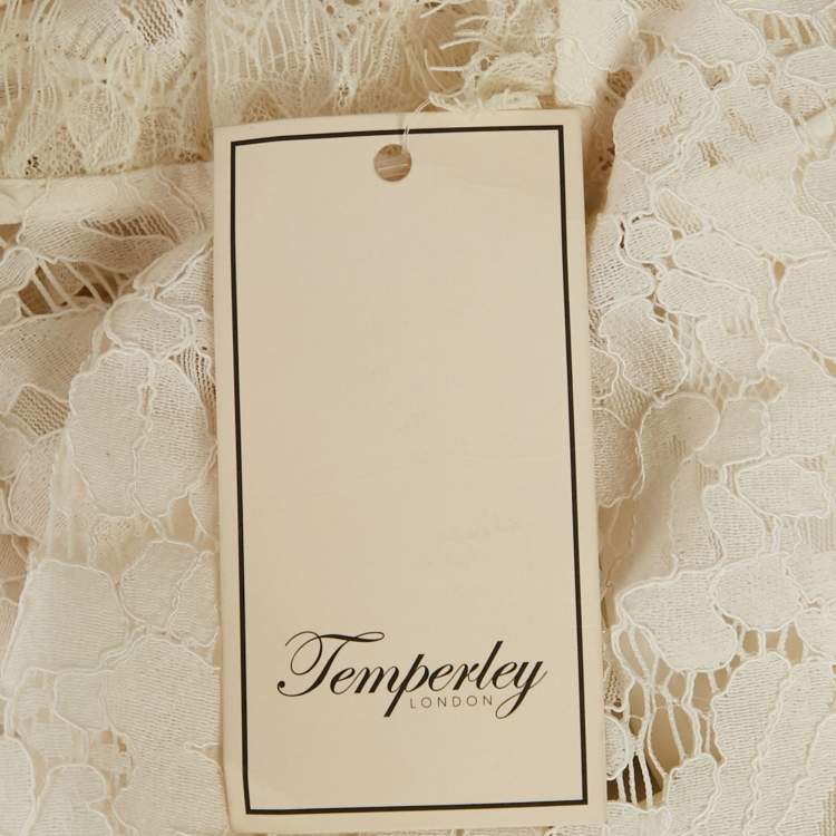 مملوكة مسبقًا Temperly London Off-White/Ivory Floral Lace Ruffled Short Dress L
