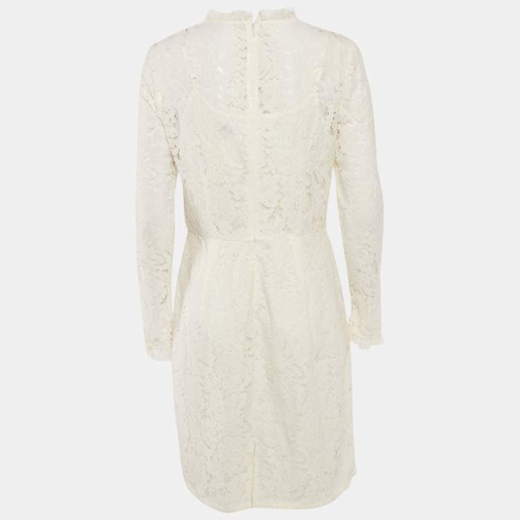 مملوكة مسبقًا Temperly London Off-White/Ivory Floral Lace Ruffled Short Dress L