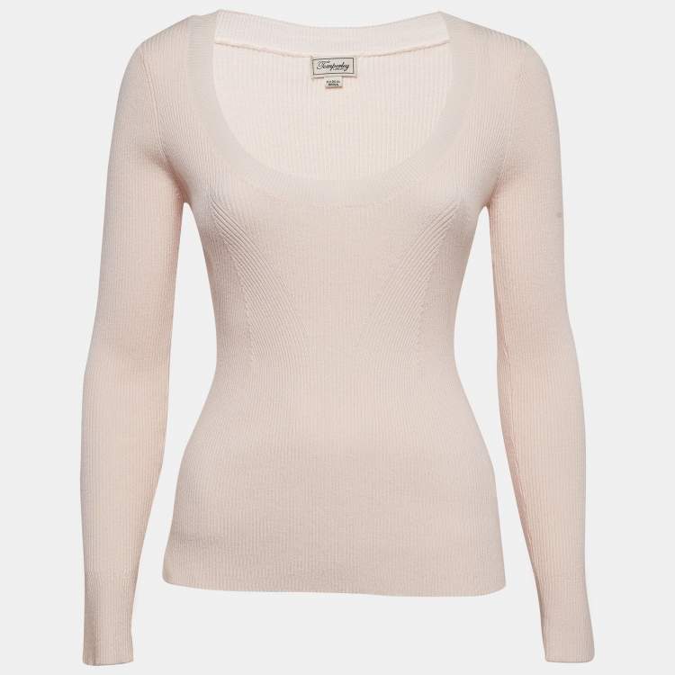 Pre Owned Temperly london Pink Rib Knit Round Neck Sweater M