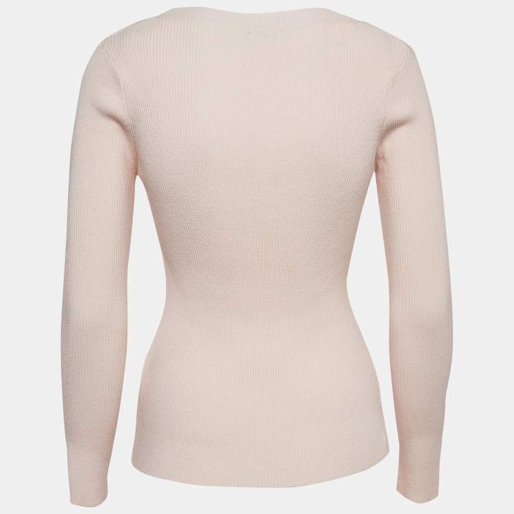 Pre Owned Temperly london Pink Rib Knit Round Neck Sweater M