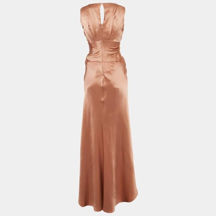 Pre Owned Temperley London Rustic Pink Silk Draped V-Neck Sleeveless Gown S
