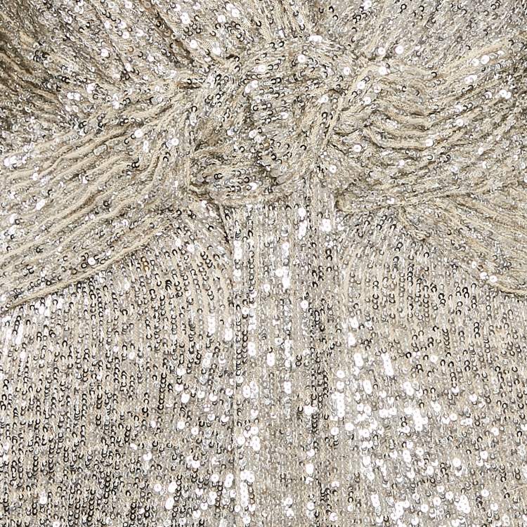 Pre Owned TERI JON by Rickie Freeman Metallic Sequin Knit V-Neck Maxi Dress M