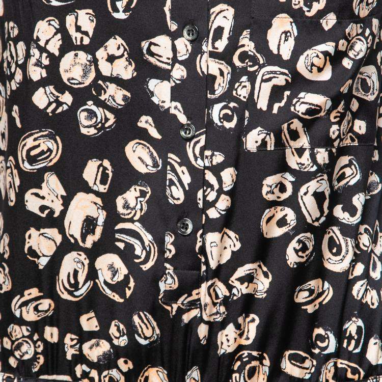 Pre Owned Thakoon Addition Black and Blush Silk Abstract Print Shirt Top Playsuit XS 