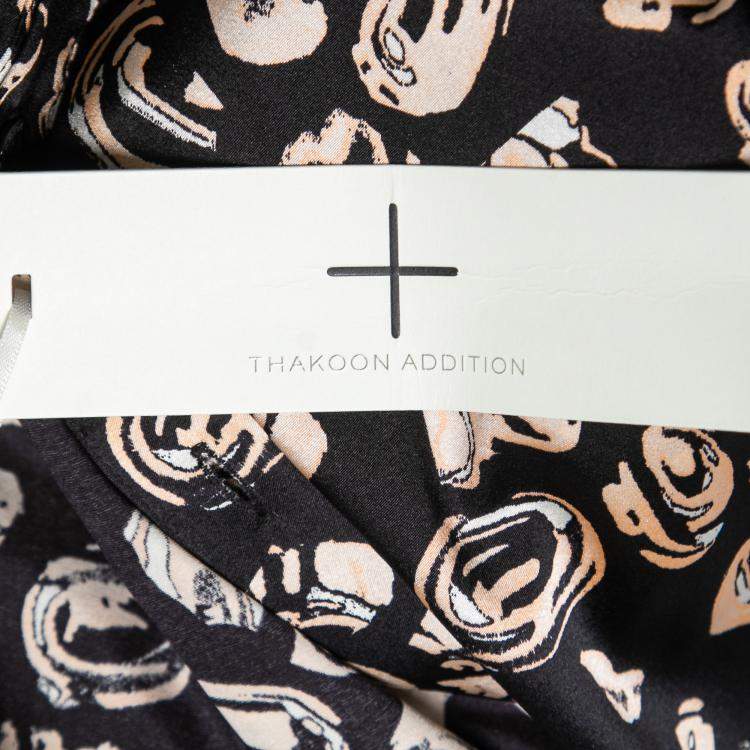 Pre Owned Thakoon Addition Black and Blush Silk Abstract Print Shirt Top Playsuit XS 