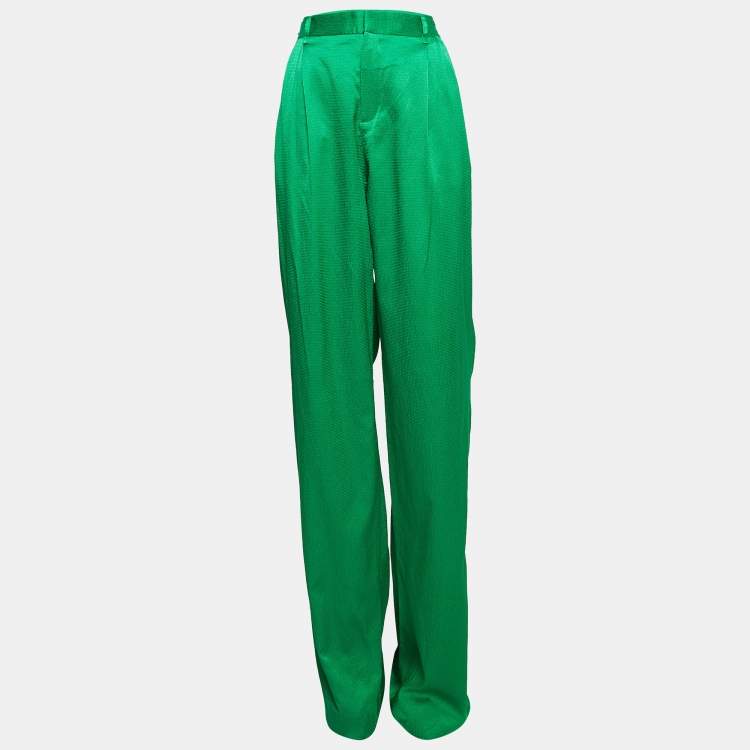 Pre Owned The Attico Green Satin Martellato Wide-Leg Pants M