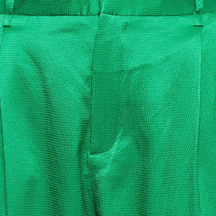 Pre Owned The Attico Green Satin Martellato Wide-Leg Pants M