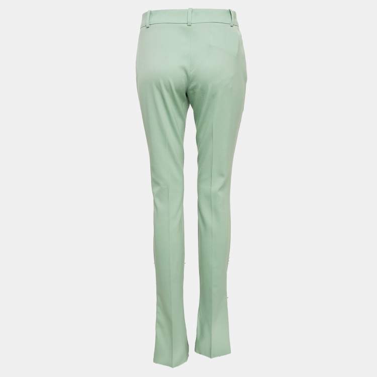 Pre Owned The Attico Green Wool Slit Detail Freja Skinny Pants M