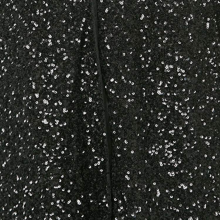 Pre Owned The Attico Black Sequin Button Front Asymmetric Cocktail Dress M