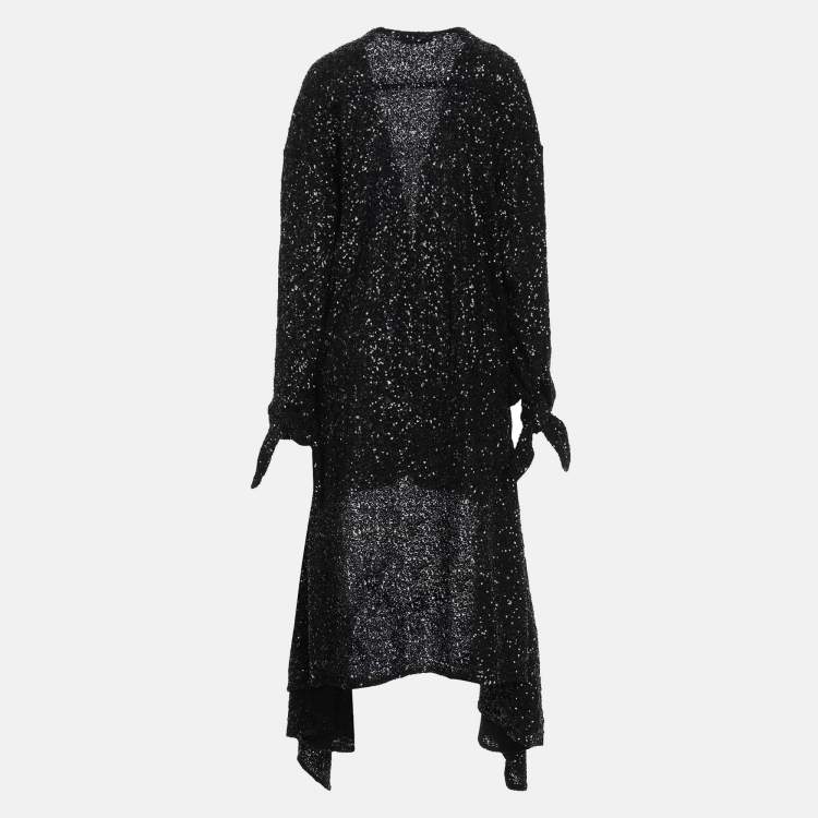 Pre Owned The Attico Black Sequin Button Front Asymmetric Cocktail Dress M