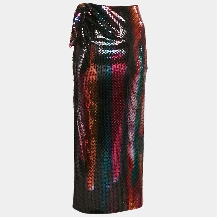 Pre Owned The Attico Multicolor Sequin Jersey Bow Detail Wrap Maxi Skirt XS