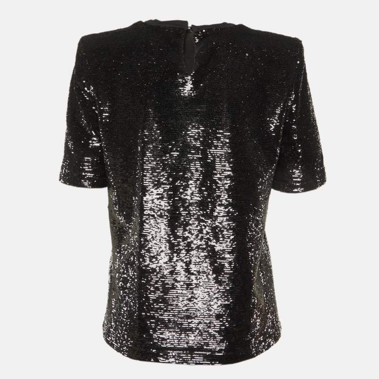 Pre Owned The Attico Black Sequined Structure Shouldered T-Shirt XS 