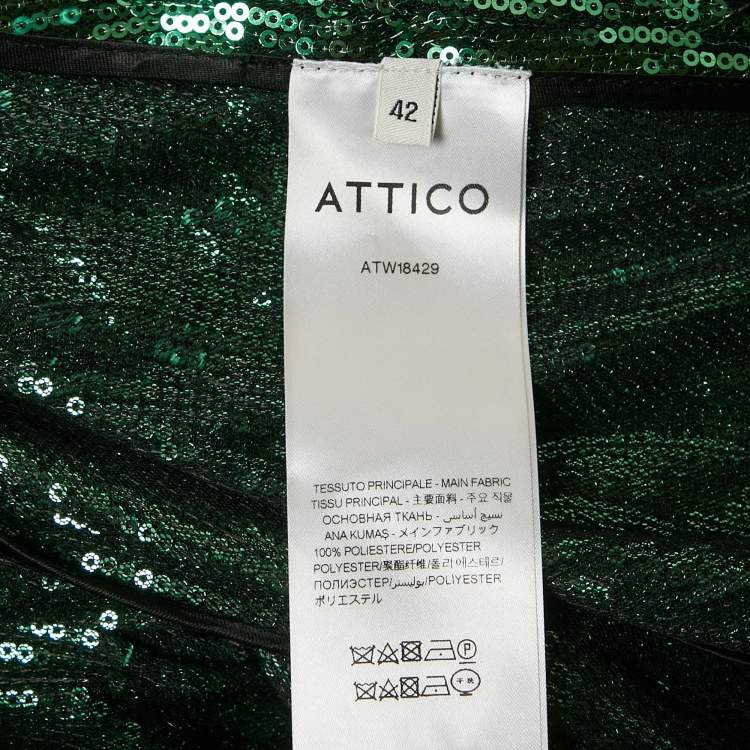Pre Owned The Attico Green Sequin Ruffled Mini Wrap Dress M