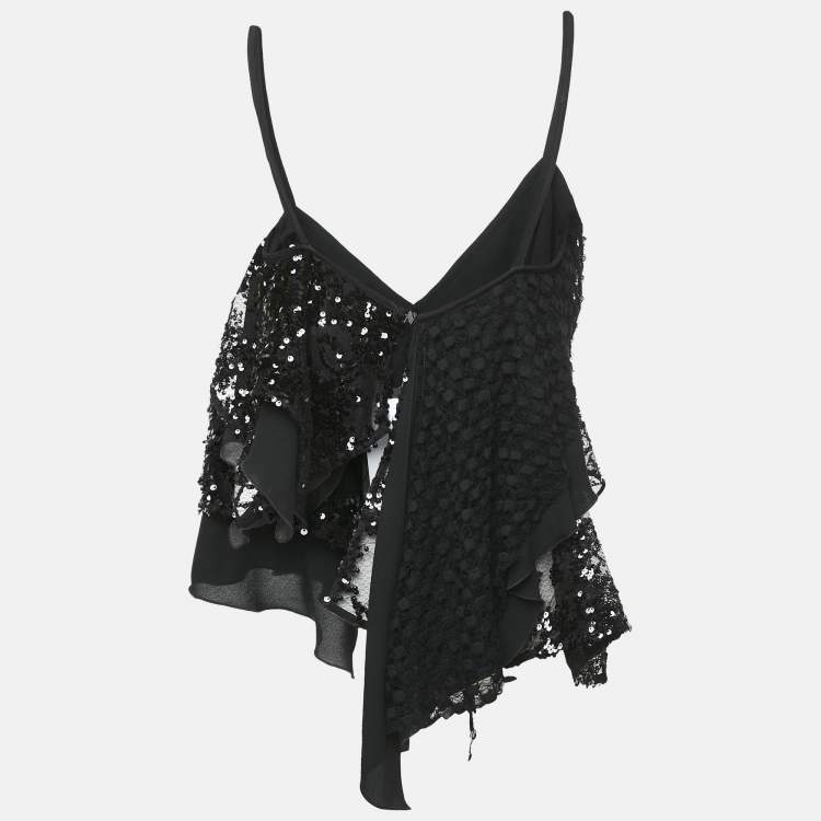 Pre Owned The Attico Black Sequin and Lace Thelma Crop Top M