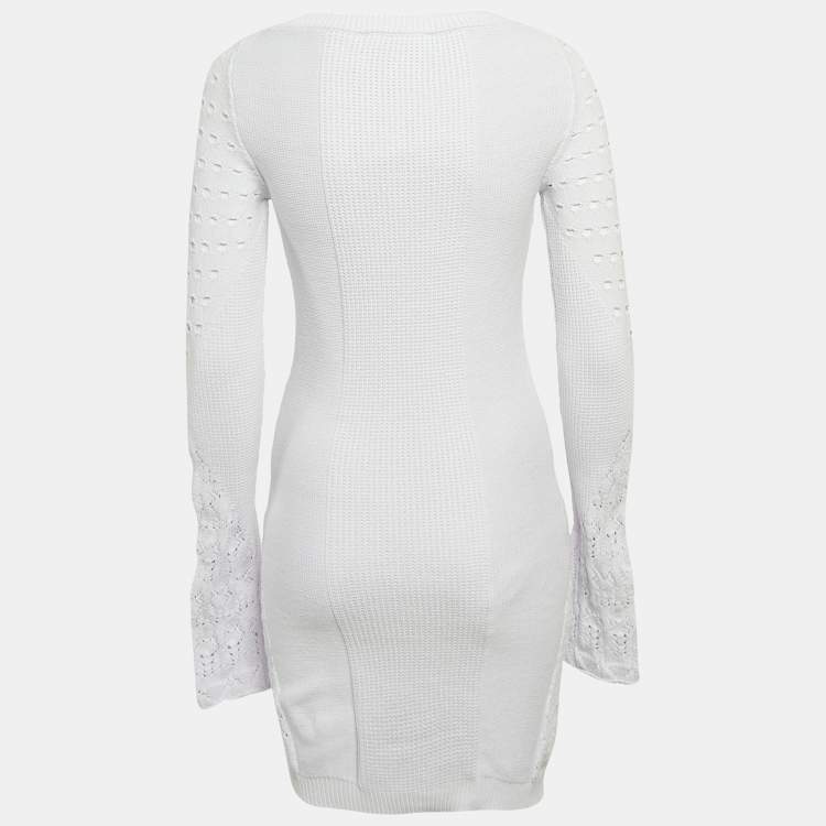 Pre Owned The Attico Lilac Purple Crochet Knit Long Sleeve Taylor Mini Dress M