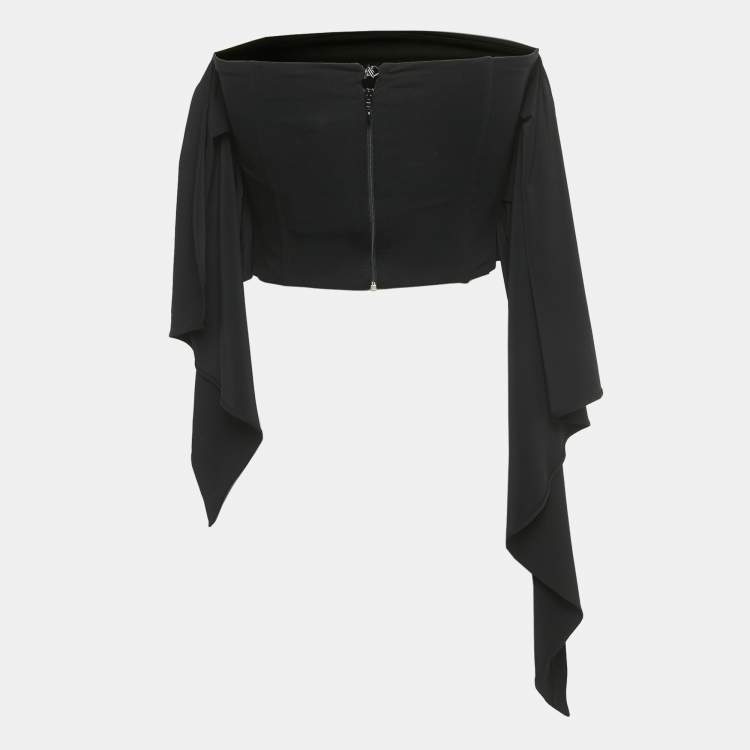 Pre Owned The Attico Black Jersey Draped Strapless Crop Top XS