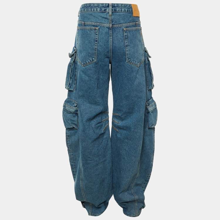 Pre Owned The Attico Light Blue Denim Fern Wide-Leg Cargo Jeans XL Waist 34"