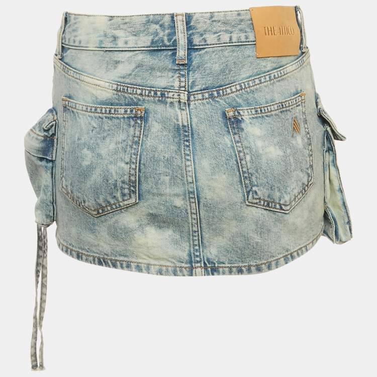 Pre Owned The Attico Blue Denim Low Waist Cargo Pocket Detail Mini Skirt S/Waist 28"