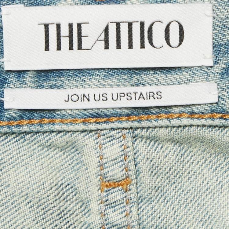 Pre Owned The Attico Blue Denim Low Waist Cargo Pocket Detail Mini Skirt S/Waist 28"