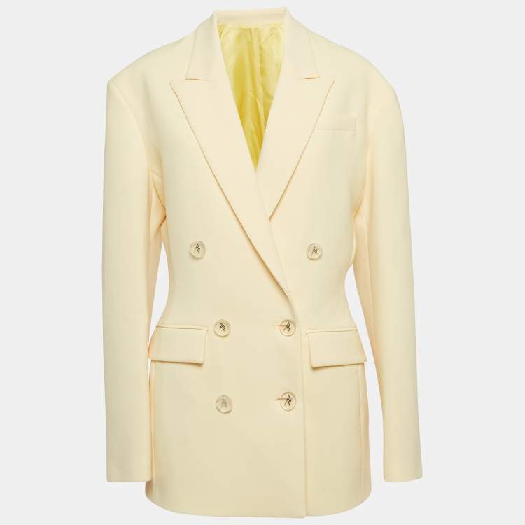 Pre Owned The Attico Pastel Yellow Stretch Knit Double Breasted April Blazer M